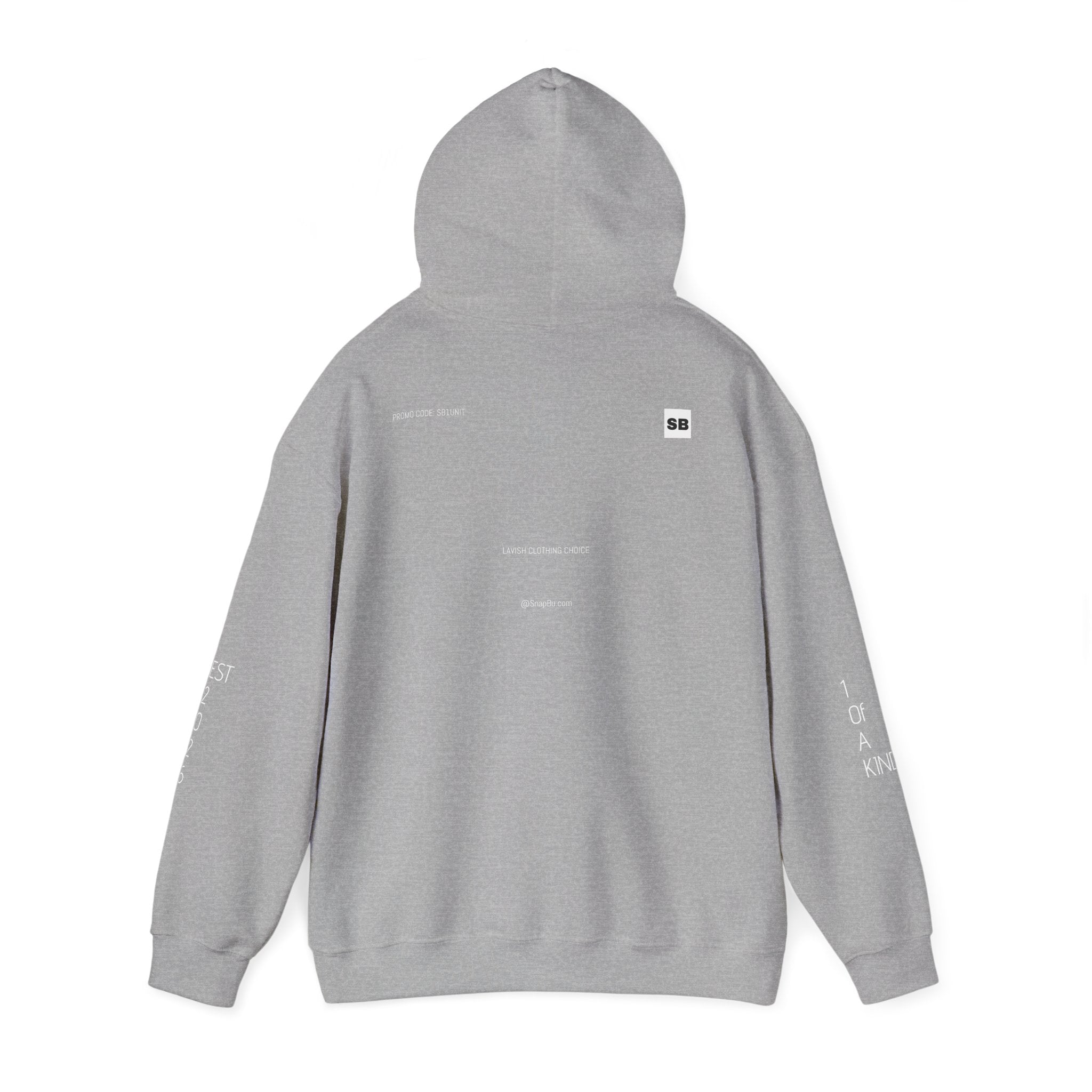 Minimalistisk 'SB' hættetrøje — Lille grafik på bryst og ryg, rent streetwear-pulloverdesign