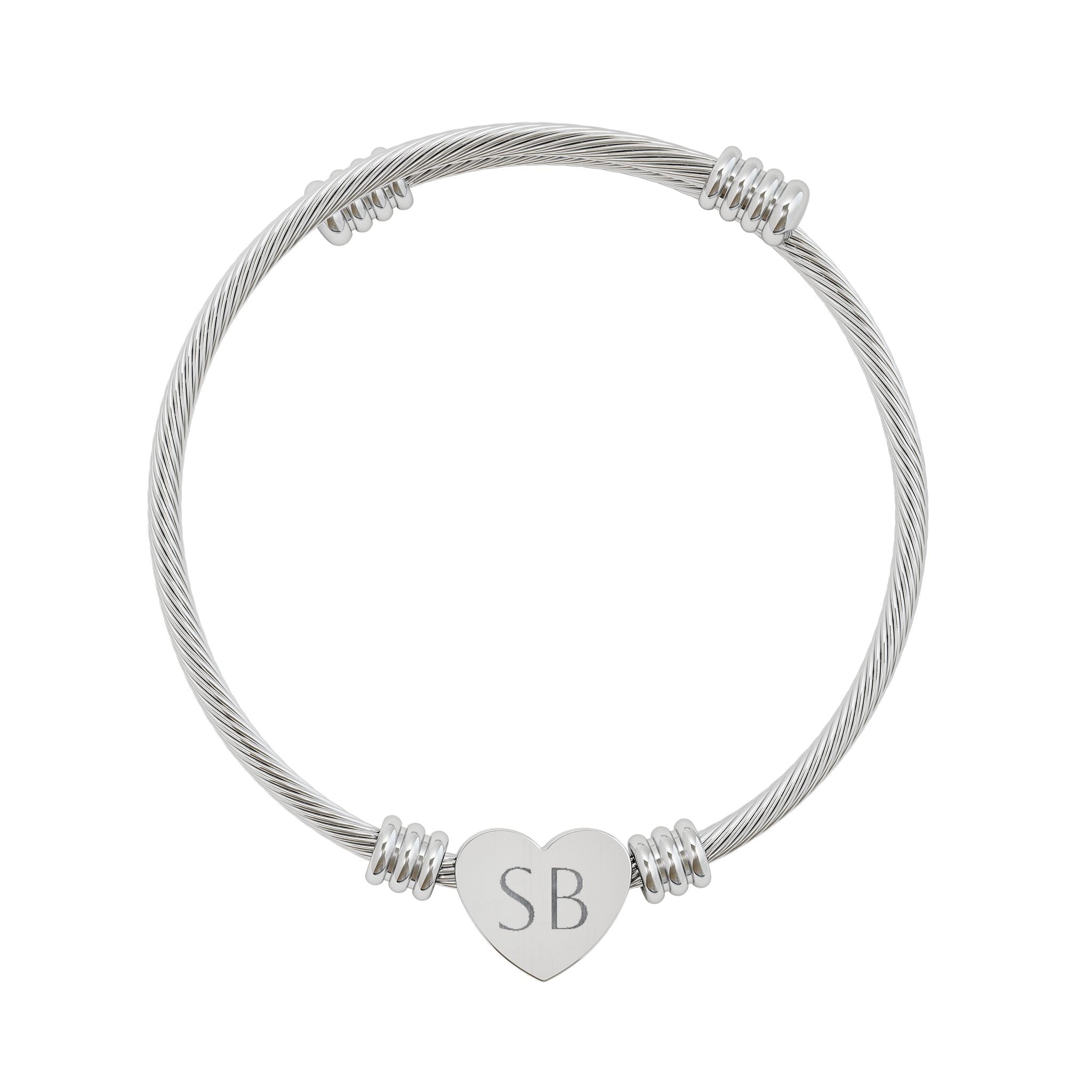 Indgraverbart Hjerte Armring — Personligt Armbånd i Sølvtråd til Mødre, Brude, Valentinsdag