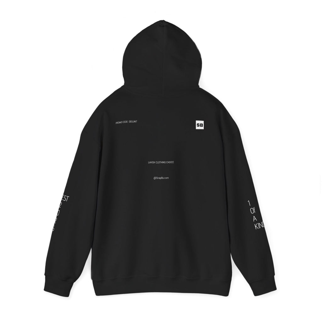 Minimalistisk 'SB' hættetrøje — Lille grafik på bryst og ryg, rent streetwear-pulloverdesign