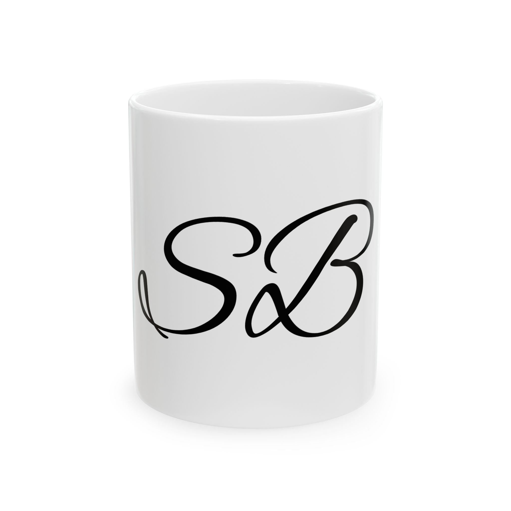 Monogram SB Keramikkrus — Elegant Kaffekop med Skriftinitialer (325 ml, 444 ml)