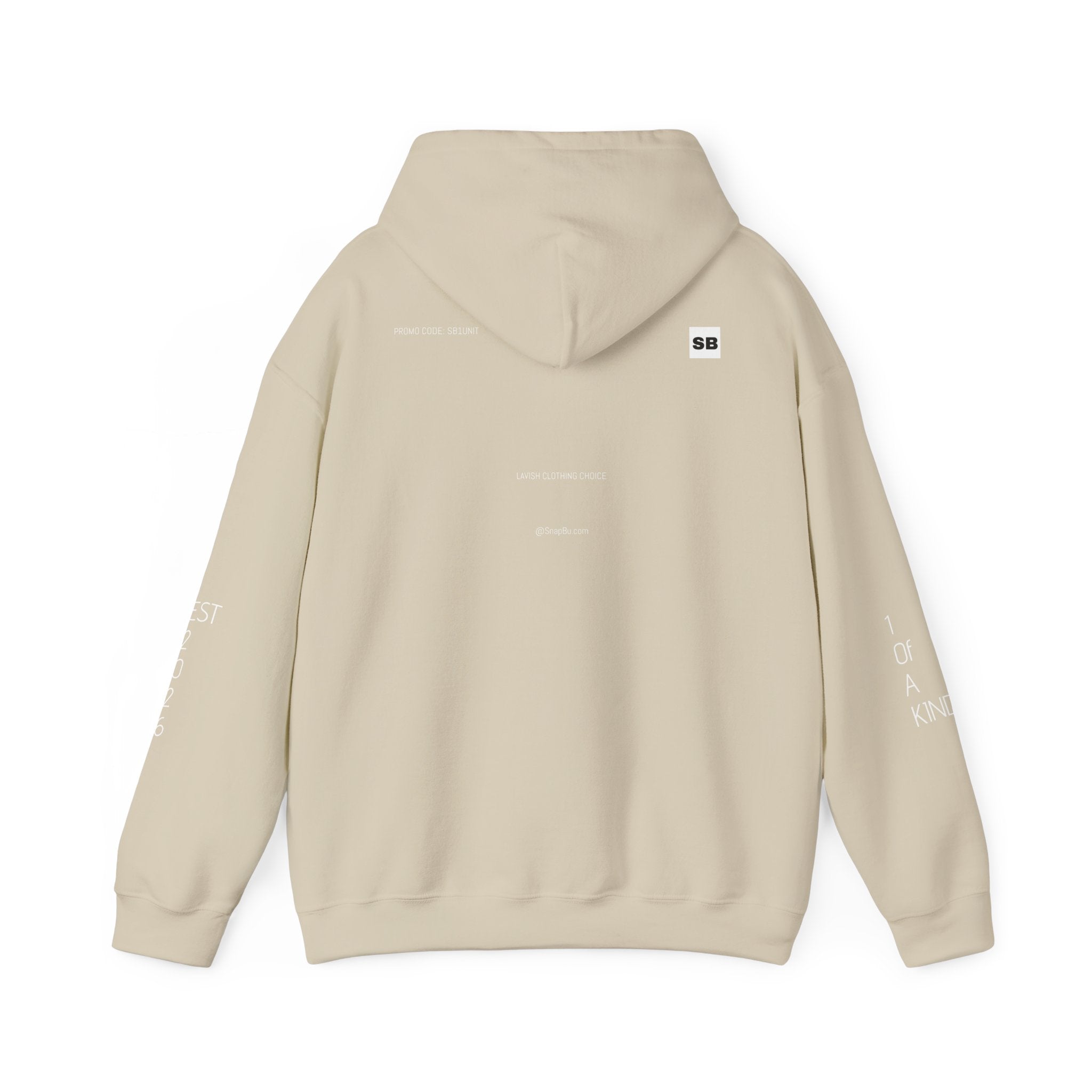 Minimalistisk 'SB' hættetrøje — Lille grafik på bryst og ryg, rent streetwear-pulloverdesign