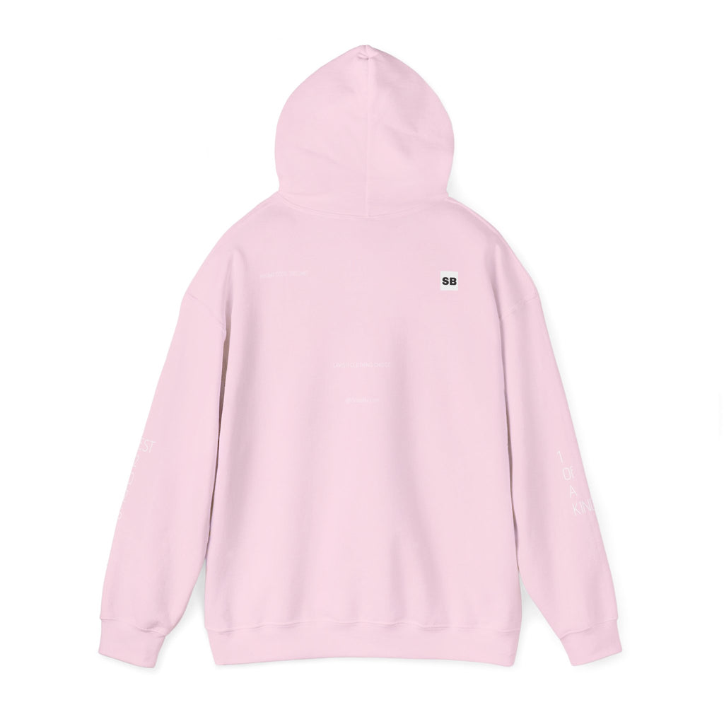 Minimalistisk 'SB' hættetrøje — Lille grafik på bryst og ryg, rent streetwear-pulloverdesign